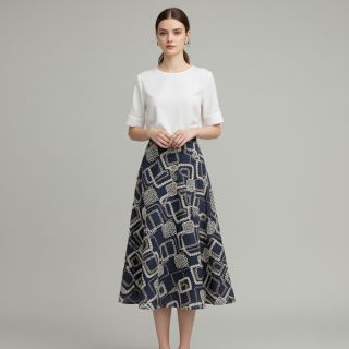 Cotton fabric JEANS EMBROIDERY Square dark blue