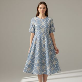 Cotton fabric JEANS EMBROIDERY Square light blue