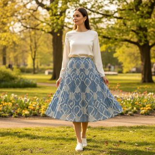 Cotton fabric JEANS EMBROIDERY Square light blue