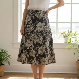 Cotton fabric JEANS EMBROIDERY Bouquet black