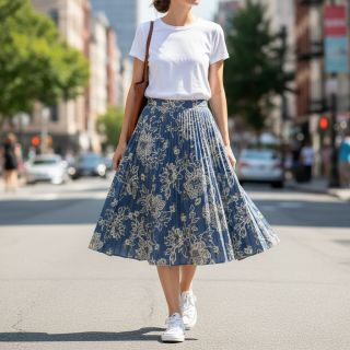 Cotton fabric JEANS EMBROIDERY Bouquet blue