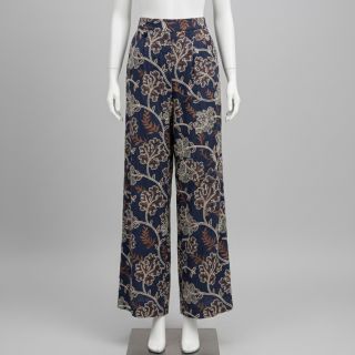 Cotton fabric JEANS Embroidery leaves dark blue