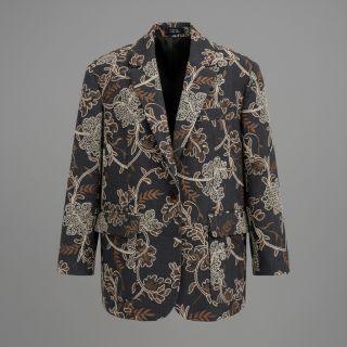 Cotton fabric JEANS Embroidery leaves black