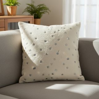 Coat fabric TEDDY Tossed hearts silver