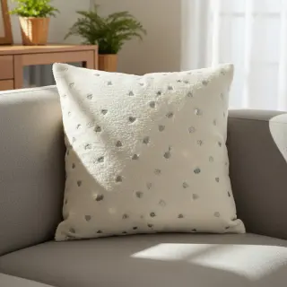 Coat fabric TEDDY Tossed hearts silver