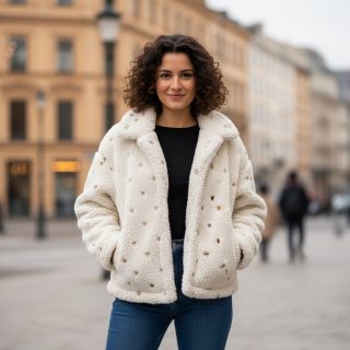 Coat fabric TEDDY Tossed hearts gold