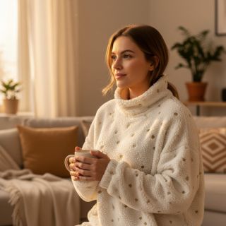 Coat fabric TEDDY Tossed hearts gold