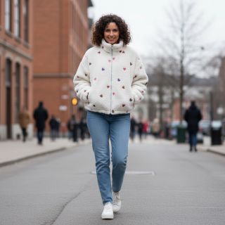 Coat fabric TEDDY Tossed hearts multi