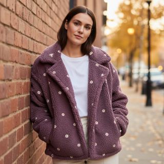 Coat fabric TEDDY EMBROIDERY Mini rosewood