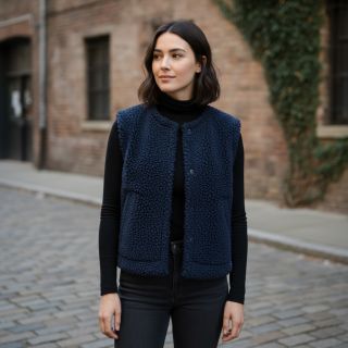 Coat fabric TEDDY navy