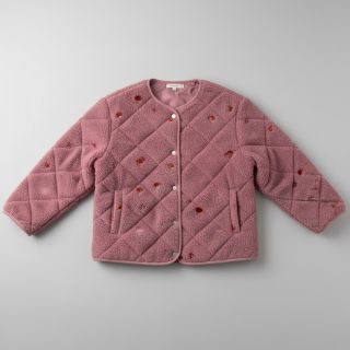 Coat fabric EMBROIDERY Little mushrooms old pink