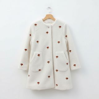 Coat fabric EMBROIDERY Little mushrooms off white