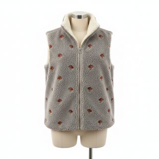 Coat fabric EMBROIDERY Little mushrooms pebble