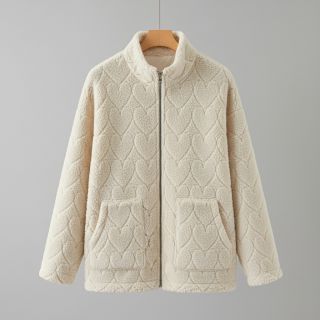 Coat fabric TEDDY Hearts in hearts ecru