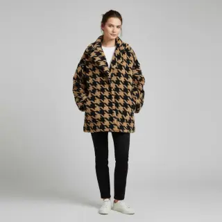 Coat fabric TEDDY JACQUARD PIED DE POULE camel