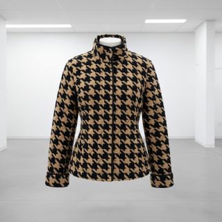 Coat fabric TEDDY JACQUARD PIED DE POULE camel