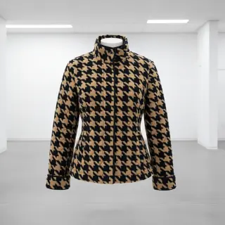 Coat fabric TEDDY JACQUARD PIED DE POULE camel