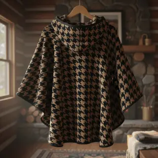 Coat fabric TEDDY JACQUARD PIED DE POULE camel