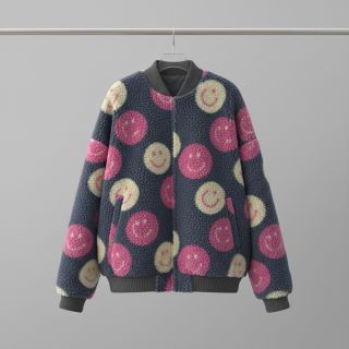 Coat fabric TEDDY JACQUARD Happy faces jeans