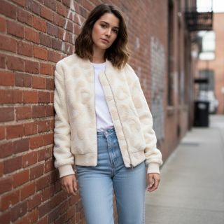 Coat fabric TEDDY Hearts off white