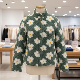 Coat fabric TEDDY Daisy old green