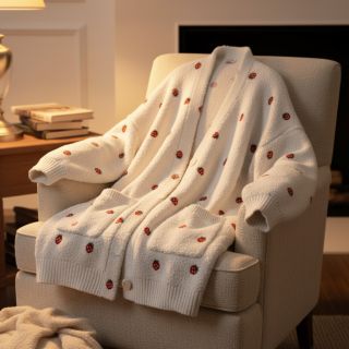 Coat fabric TEDDY EMBROIDERY Strawberries off white