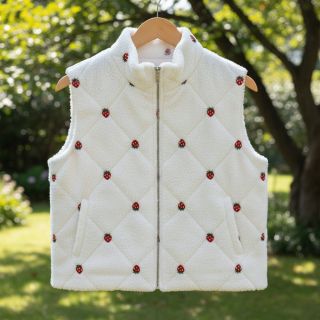 Coat fabric TEDDY EMBROIDERY Strawberries white