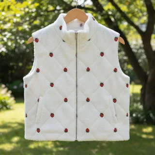 Coat fabric TEDDY EMBROIDERY Strawberries white