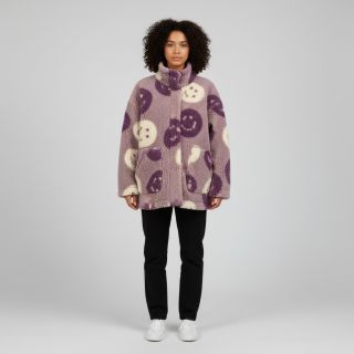Coat fabric TEDDY JACQUARD Happy faces mauve