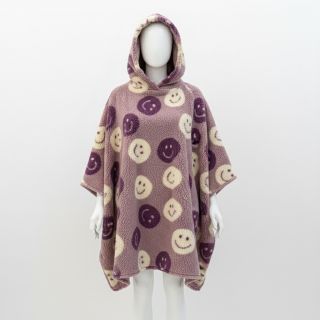 Coat fabric TEDDY JACQUARD Happy faces mauve
