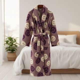 Coat fabric TEDDY JACQUARD Happy faces mauve