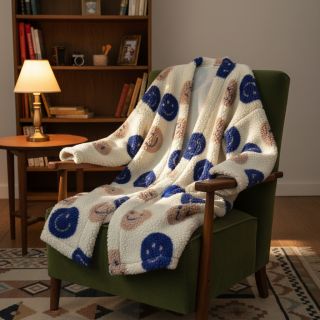 Coat fabric TEDDY JACQUARD Happy faces ecru