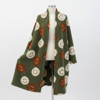 Coat fabric TEDDY JACQUARD Happy faces green