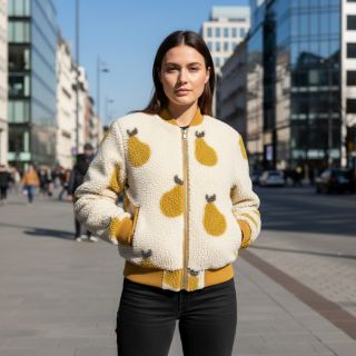 Coat fabric TEDDY JACQUARD Pears old lime