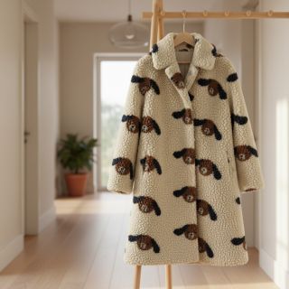 Coat fabric TEDDY JACQUARD Dogs brown