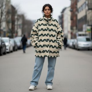 Coat fabric TEDDY JACQUARD Waves army green