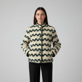 Coat fabric TEDDY JACQUARD Waves army green