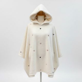 Coat fabric TEDDY EMBROIDERY Hearts ecru