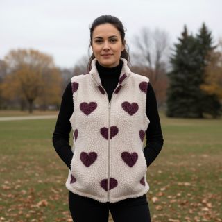 Coat fabric TEDDY JACQUARD Hearts rouge