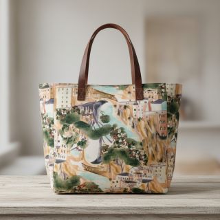 Decoration fabric Houses ecru digital print