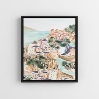 Decoration fabric Houses ecru digital print