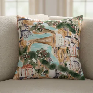 Decoration fabric Houses ecru digital print