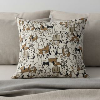 Decoration fabric Linenlook Dogs natural