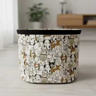Decoration fabric Linenlook Dogs natural