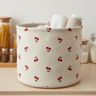 Decoration fabric Linenlook Cherries natural