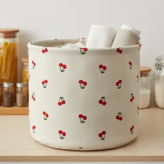 Decoration fabric Linenlook Cherries natural