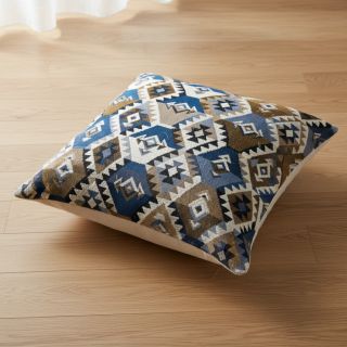 Decoration fabric jacquard Kilim cobalt havane