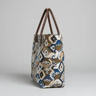 Decoration fabric jacquard Kilim cobalt havane