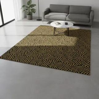 Decoration fabric jacquard Mesopotamie noir jaune