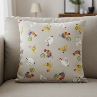 Decoration fabric Linenlook Rooster And Chick